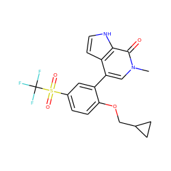 Cn1cc(-c2cc(S(=O)(=O)C(F)(F)F)ccc2OCC2CC2)c2cc[nH]c2c1=O ZINC000146444991