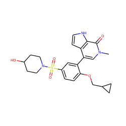 Cn1cc(-c2cc(S(=O)(=O)N3CCC(O)CC3)ccc2OCC2CC2)c2cc[nH]c2c1=O ZINC000146400491