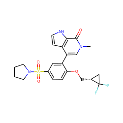 Cn1cc(-c2cc(S(=O)(=O)N3CCCC3)ccc2OC[C@@H]2CC2(F)F)c2cc[nH]c2c1=O ZINC000146307639