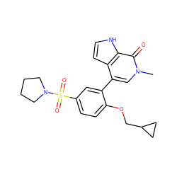 Cn1cc(-c2cc(S(=O)(=O)N3CCCC3)ccc2OCC2CC2)c2cc[nH]c2c1=O ZINC000146455755