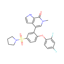 Cn1cc(-c2cc(S(=O)(=O)N3CCCC3)ccc2Oc2ccc(F)cc2F)c2cc[nH]c2c1=O ZINC000146480747