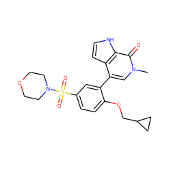 Cn1cc(-c2cc(S(=O)(=O)N3CCOCC3)ccc2OCC2CC2)c2cc[nH]c2c1=O ZINC000146386978