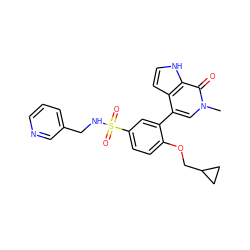 Cn1cc(-c2cc(S(=O)(=O)NCc3cccnc3)ccc2OCC2CC2)c2cc[nH]c2c1=O ZINC000146740441