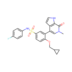 Cn1cc(-c2cc(S(=O)(=O)Nc3ccc(F)cc3)ccc2OCC2CC2)c2cc[nH]c2c1=O ZINC000146742428