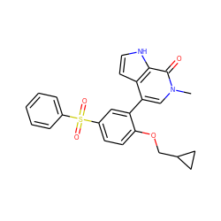 Cn1cc(-c2cc(S(=O)(=O)c3ccccc3)ccc2OCC2CC2)c2cc[nH]c2c1=O ZINC000146432513