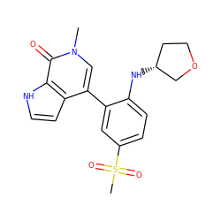 Cn1cc(-c2cc(S(C)(=O)=O)ccc2N[C@@H]2CCOC2)c2cc[nH]c2c1=O ZINC000146473393