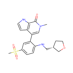 Cn1cc(-c2cc(S(C)(=O)=O)ccc2NC[C@@H]2CCOC2)c2cc[nH]c2c1=O ZINC000146405347