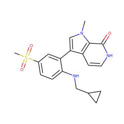 Cn1cc(-c2cc(S(C)(=O)=O)ccc2NCC2CC2)c2cc[nH]c(=O)c21 ZINC000224915290