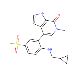 Cn1cc(-c2cc(S(C)(=O)=O)ccc2NCC2CC2)c2cc[nH]c2c1=O ZINC000146390428