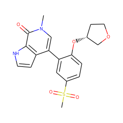 Cn1cc(-c2cc(S(C)(=O)=O)ccc2O[C@@H]2CCOC2)c2cc[nH]c2c1=O ZINC000146481586