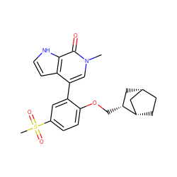 Cn1cc(-c2cc(S(C)(=O)=O)ccc2OC[C@@H]2C[C@@H]3CC[C@H]2C3)c2cc[nH]c2c1=O ZINC000145324102