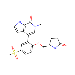 Cn1cc(-c2cc(S(C)(=O)=O)ccc2OC[C@@H]2CCC(=O)N2)c2cc[nH]c2c1=O ZINC000146455023