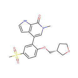 Cn1cc(-c2cc(S(C)(=O)=O)ccc2OC[C@@H]2CCOC2)c2cc[nH]c2c1=O ZINC000146339268