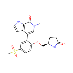 Cn1cc(-c2cc(S(C)(=O)=O)ccc2OC[C@H]2CCC(=O)N2)c2cc[nH]c2c1=O ZINC000146452729