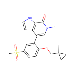 Cn1cc(-c2cc(S(C)(=O)=O)ccc2OCC2(C)CC2)c2cc[nH]c2c1=O ZINC000146353702