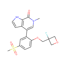 Cn1cc(-c2cc(S(C)(=O)=O)ccc2OCC2(F)COC2)c2cc[nH]c2c1=O ZINC000146416422