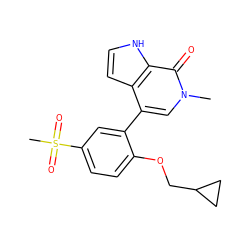 Cn1cc(-c2cc(S(C)(=O)=O)ccc2OCC2CC2)c2cc[nH]c2c1=O ZINC000146318101