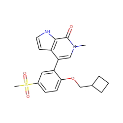 Cn1cc(-c2cc(S(C)(=O)=O)ccc2OCC2CCC2)c2cc[nH]c2c1=O ZINC000146474834