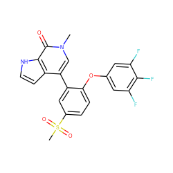 Cn1cc(-c2cc(S(C)(=O)=O)ccc2Oc2cc(F)c(F)c(F)c2)c2cc[nH]c2c1=O ZINC000146434499