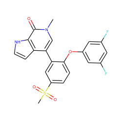 Cn1cc(-c2cc(S(C)(=O)=O)ccc2Oc2cc(F)cc(F)c2)c2cc[nH]c2c1=O ZINC000146332141