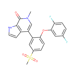 Cn1cc(-c2cc(S(C)(=O)=O)ccc2Oc2cc(F)ccc2F)c2cc[nH]c2c1=O ZINC000146393883