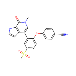 Cn1cc(-c2cc(S(C)(=O)=O)ccc2Oc2ccc(C#N)cc2)c2cc[nH]c2c1=O ZINC000146777006