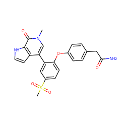 Cn1cc(-c2cc(S(C)(=O)=O)ccc2Oc2ccc(CC(N)=O)cc2)c2cc[nH]c2c1=O ZINC000146786230