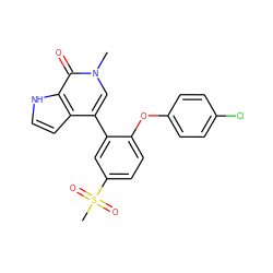 Cn1cc(-c2cc(S(C)(=O)=O)ccc2Oc2ccc(Cl)cc2)c2cc[nH]c2c1=O ZINC000146482177