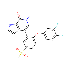 Cn1cc(-c2cc(S(C)(=O)=O)ccc2Oc2ccc(F)c(F)c2)c2cc[nH]c2c1=O ZINC000146474223