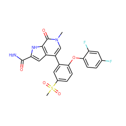 Cn1cc(-c2cc(S(C)(=O)=O)ccc2Oc2ccc(F)cc2F)c2cc(C(N)=O)[nH]c2c1=O ZINC000146774209