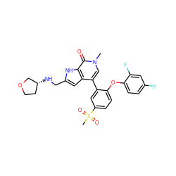 Cn1cc(-c2cc(S(C)(=O)=O)ccc2Oc2ccc(F)cc2F)c2cc(CN[C@@H]3CCOC3)[nH]c2c1=O ZINC000145066361