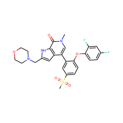 Cn1cc(-c2cc(S(C)(=O)=O)ccc2Oc2ccc(F)cc2F)c2cc(CN3CCOCC3)[nH]c2c1=O ZINC000146384195