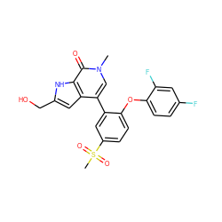 Cn1cc(-c2cc(S(C)(=O)=O)ccc2Oc2ccc(F)cc2F)c2cc(CO)[nH]c2c1=O ZINC000146425952