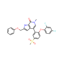 Cn1cc(-c2cc(S(C)(=O)=O)ccc2Oc2ccc(F)cc2F)c2cc(COc3ccccc3)[nH]c2c1=O ZINC000146434270