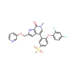 Cn1cc(-c2cc(S(C)(=O)=O)ccc2Oc2ccc(F)cc2F)c2cc(COc3cccnc3)[nH]c2c1=O ZINC000145341101