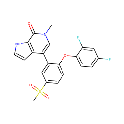 Cn1cc(-c2cc(S(C)(=O)=O)ccc2Oc2ccc(F)cc2F)c2cc[nH]c2c1=O ZINC000146380368