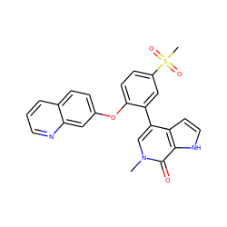 Cn1cc(-c2cc(S(C)(=O)=O)ccc2Oc2ccc3cccnc3c2)c2cc[nH]c2c1=O ZINC000146450661