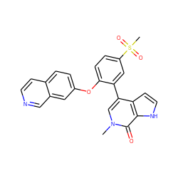 Cn1cc(-c2cc(S(C)(=O)=O)ccc2Oc2ccc3ccncc3c2)c2cc[nH]c2c1=O ZINC000146477247