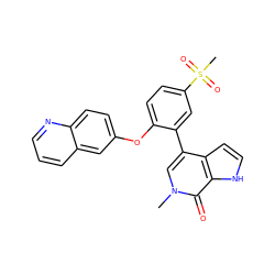 Cn1cc(-c2cc(S(C)(=O)=O)ccc2Oc2ccc3ncccc3c2)c2cc[nH]c2c1=O ZINC000146392865