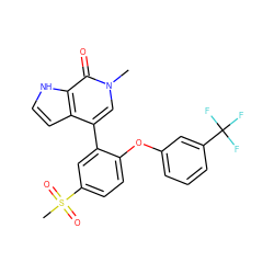 Cn1cc(-c2cc(S(C)(=O)=O)ccc2Oc2cccc(C(F)(F)F)c2)c2cc[nH]c2c1=O ZINC000146467805