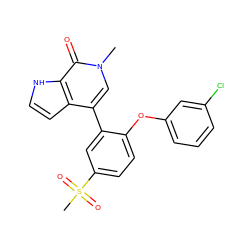 Cn1cc(-c2cc(S(C)(=O)=O)ccc2Oc2cccc(Cl)c2)c2cc[nH]c2c1=O ZINC000146431275