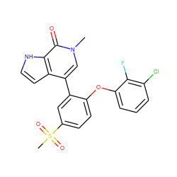 Cn1cc(-c2cc(S(C)(=O)=O)ccc2Oc2cccc(Cl)c2F)c2cc[nH]c2c1=O ZINC000146356948