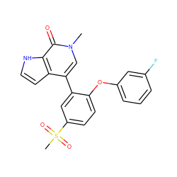 Cn1cc(-c2cc(S(C)(=O)=O)ccc2Oc2cccc(F)c2)c2cc[nH]c2c1=O ZINC000146475998