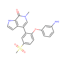 Cn1cc(-c2cc(S(C)(=O)=O)ccc2Oc2cccc(N)c2)c2cc[nH]c2c1=O ZINC000146443395