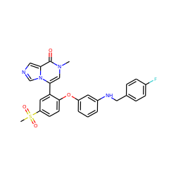 Cn1cc(-c2cc(S(C)(=O)=O)ccc2Oc2cccc(NCc3ccc(F)cc3)c2)n2cncc2c1=O ZINC001772610703