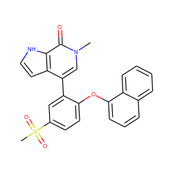 Cn1cc(-c2cc(S(C)(=O)=O)ccc2Oc2cccc3ccccc23)c2cc[nH]c2c1=O ZINC000146372702