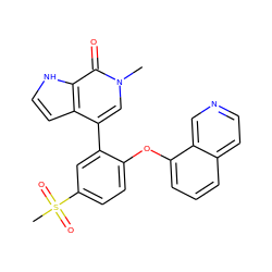 Cn1cc(-c2cc(S(C)(=O)=O)ccc2Oc2cccc3ccncc23)c2cc[nH]c2c1=O ZINC000146442993