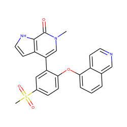 Cn1cc(-c2cc(S(C)(=O)=O)ccc2Oc2cccc3cnccc23)c2cc[nH]c2c1=O ZINC000146464353