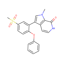 Cn1cc(-c2cc(S(C)(=O)=O)ccc2Oc2ccccc2)c2cc[nH]c(=O)c21 ZINC000217463736