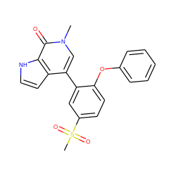 Cn1cc(-c2cc(S(C)(=O)=O)ccc2Oc2ccccc2)c2cc[nH]c2c1=O ZINC000146386122